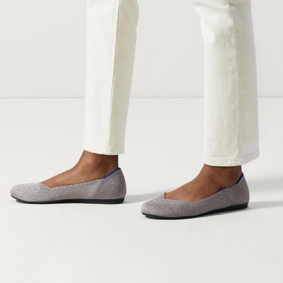 Rothy's The Flache Flache Schuhe Damen Silber Metal | QDEWA40318